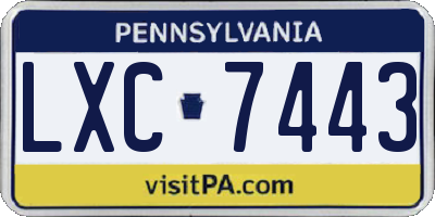PA license plate LXC7443