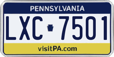 PA license plate LXC7501