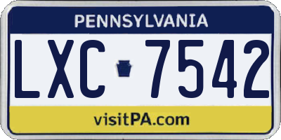 PA license plate LXC7542