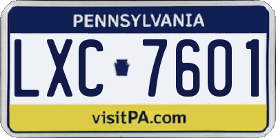 PA license plate LXC7601