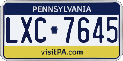PA license plate LXC7645