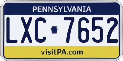 PA license plate LXC7652