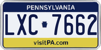 PA license plate LXC7662