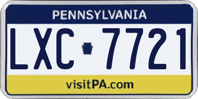 PA license plate LXC7721