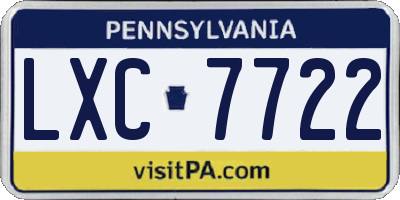 PA license plate LXC7722