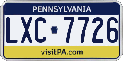 PA license plate LXC7726