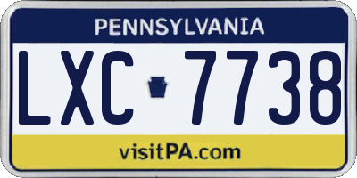 PA license plate LXC7738