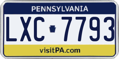 PA license plate LXC7793