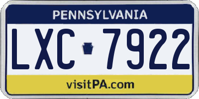PA license plate LXC7922