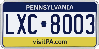 PA license plate LXC8003