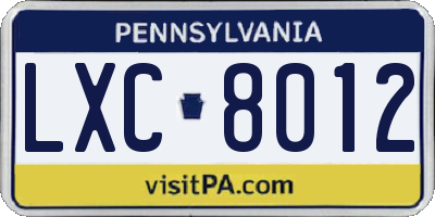 PA license plate LXC8012