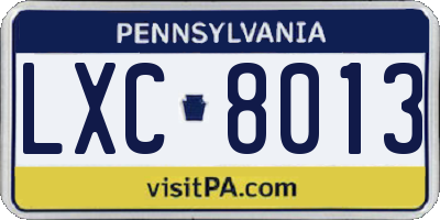 PA license plate LXC8013