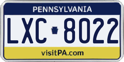 PA license plate LXC8022