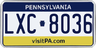 PA license plate LXC8036