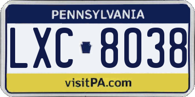 PA license plate LXC8038