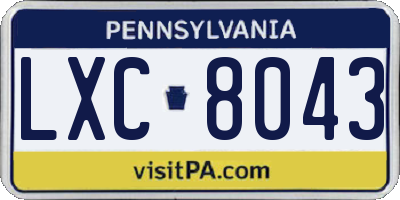 PA license plate LXC8043
