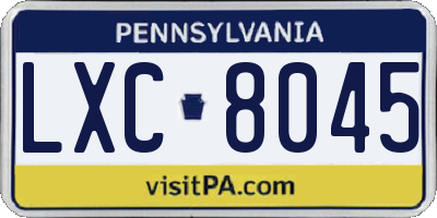 PA license plate LXC8045