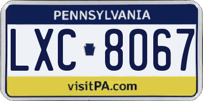 PA license plate LXC8067