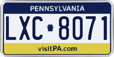 PA license plate LXC8071