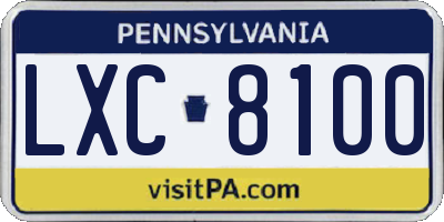 PA license plate LXC8100