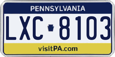 PA license plate LXC8103