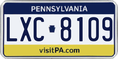 PA license plate LXC8109