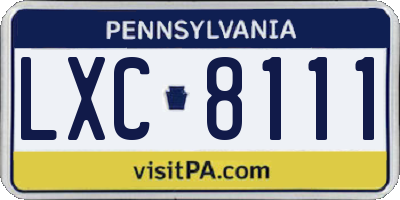 PA license plate LXC8111