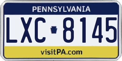 PA license plate LXC8145