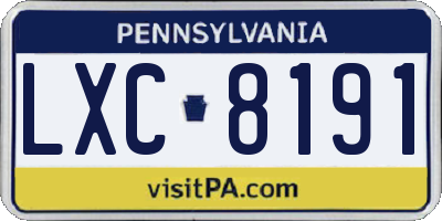 PA license plate LXC8191