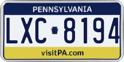 PA license plate LXC8194