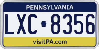 PA license plate LXC8356