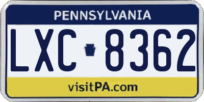 PA license plate LXC8362