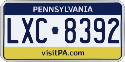 PA license plate LXC8392
