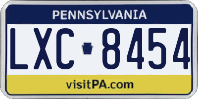 PA license plate LXC8454