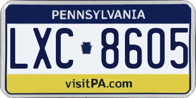 PA license plate LXC8605