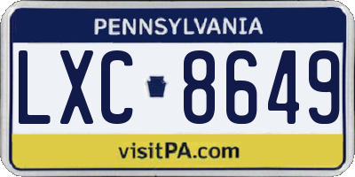 PA license plate LXC8649