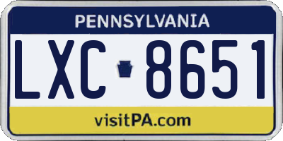 PA license plate LXC8651