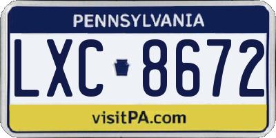 PA license plate LXC8672