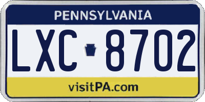 PA license plate LXC8702