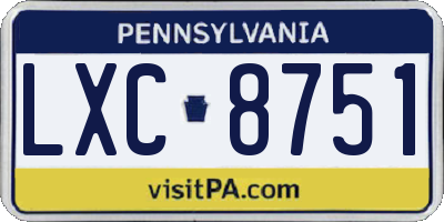 PA license plate LXC8751