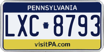 PA license plate LXC8793