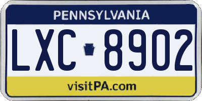 PA license plate LXC8902