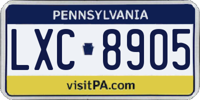 PA license plate LXC8905