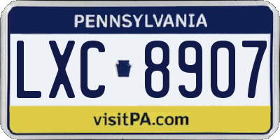 PA license plate LXC8907