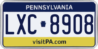 PA license plate LXC8908