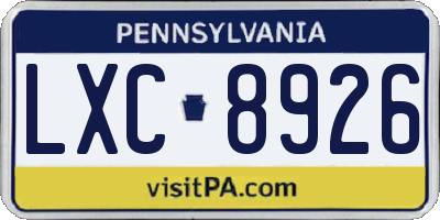 PA license plate LXC8926