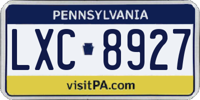 PA license plate LXC8927