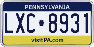 PA license plate LXC8931