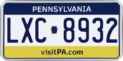 PA license plate LXC8932
