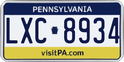 PA license plate LXC8934